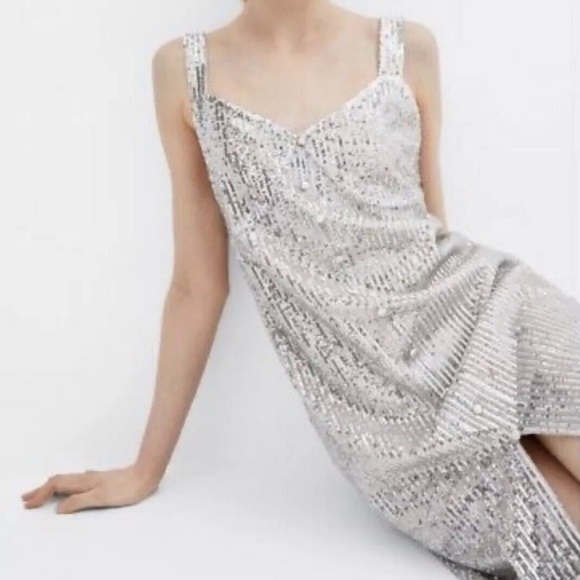 Zara NWT Gold Sequin Sparkle Sequin Midi Dress with Slit size S - Picture 3 of 11